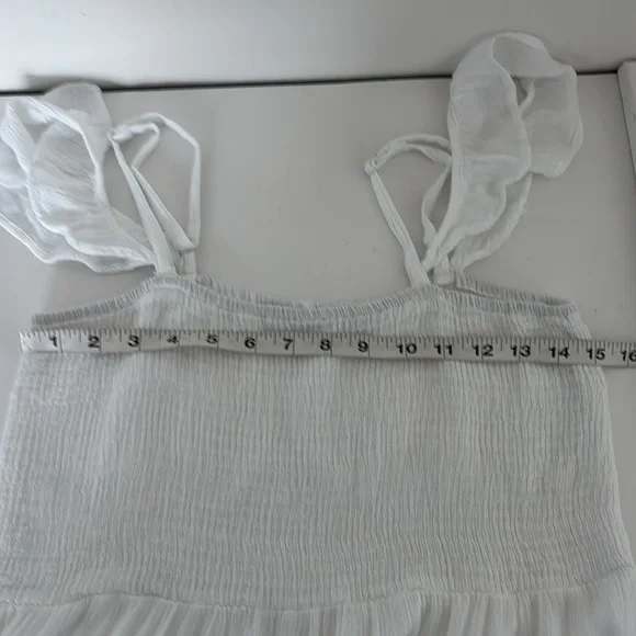 Tiered Dress SZ M White Maxi Beachy Smocked Ruffle Cottagecore Resort Fairycore - Picture 8 of 16